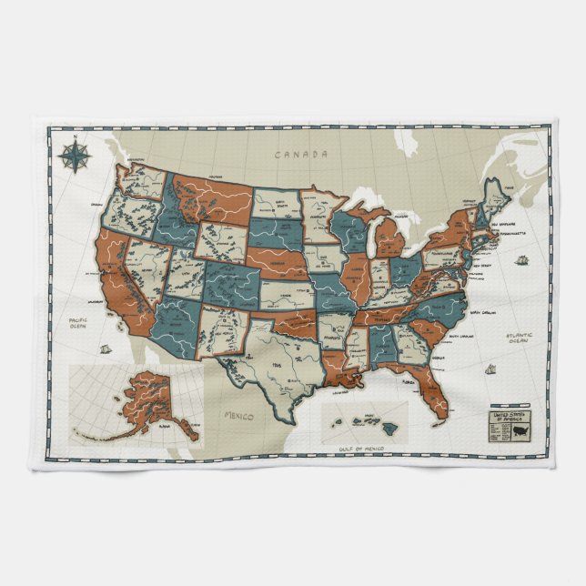 USA - vintagekarta Kökshandduk (Horisontell)