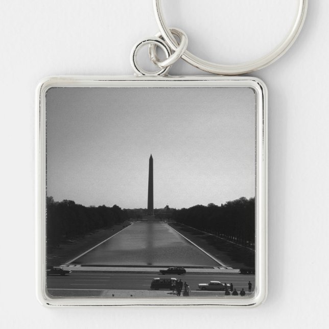 USA Washington Monument 1970 Fyrkantig Silverfärgad Nyckelring (Framsidan)