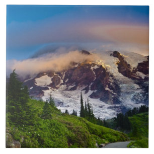 USA, Washington, Mt. Rainier. Morgonsol Kakelplatta