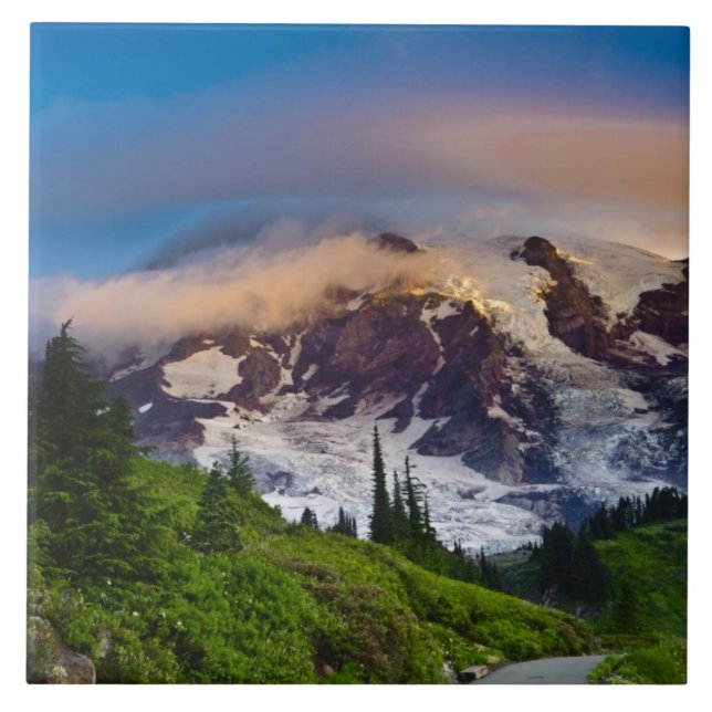 USA, Washington, Mt. Rainier. Morgonsol Kakelplatta (Framsidan)
