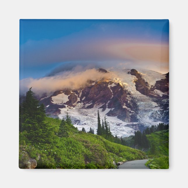 USA, Washington, Mt. Rainier. Morgonsol Magnet (Framsidan)