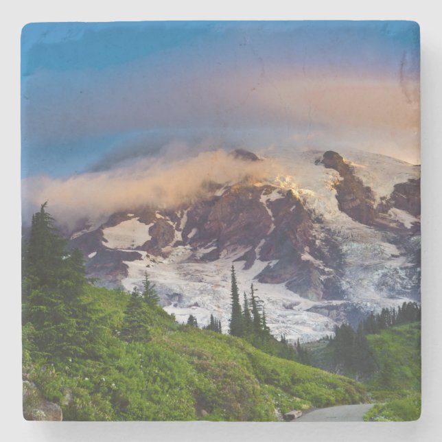 USA, Washington, Mt. Rainier. Morgonsol Underlägg Sten (Framsidan)