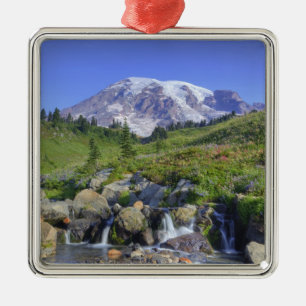 USA, Washington, Mt. Rainier NP, Mt. Rainier och 2 Julgransprydnad Metall