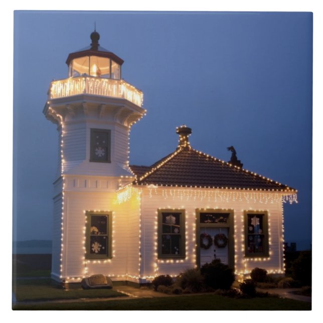 USA, Washington, Mukilteo. Mukilteo fyr Kakelplatta (Framsidan)