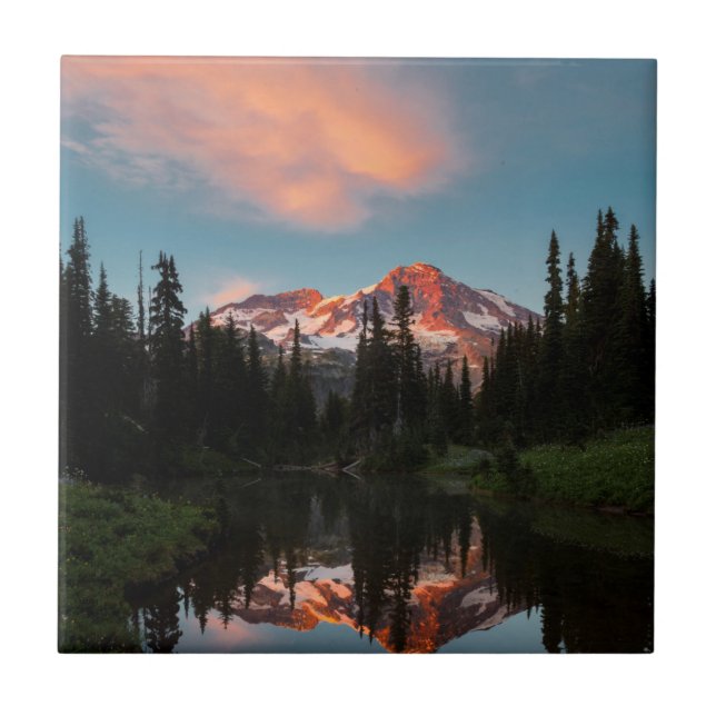 USA, Washington State. Mt. Rainier speglad Kakelplatta (Framsidan)