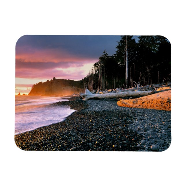 USA, Washington State, Olympic NP. Vågor sköljer m Magnet (Horisontell)