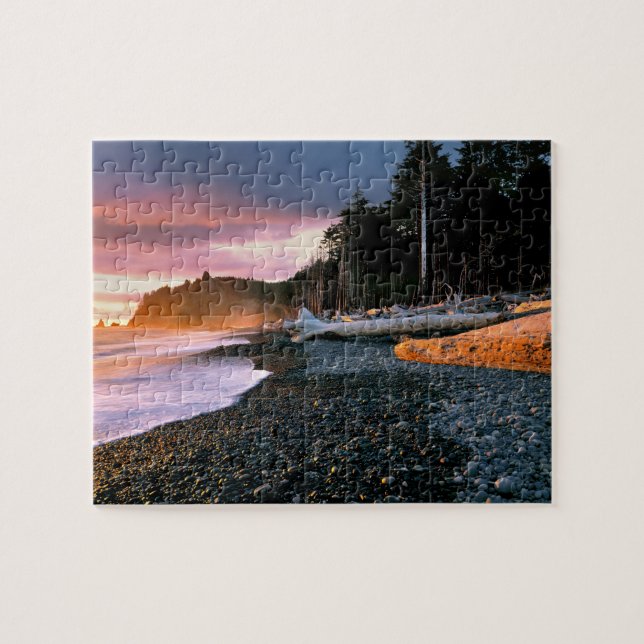 USA, Washington State, Olympic NP. Vågor sköljer m Pussel (Horisontell)