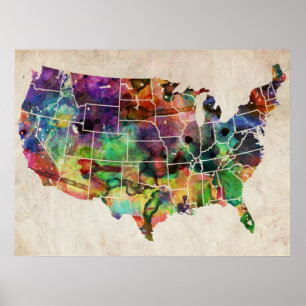 USA Watercolor Karta Poster