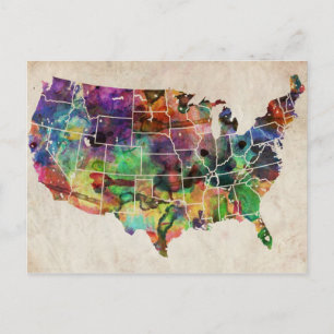 USA Watercolor Karta Vykort