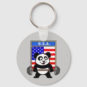 USA Weightlyftande Panda Nyckelring