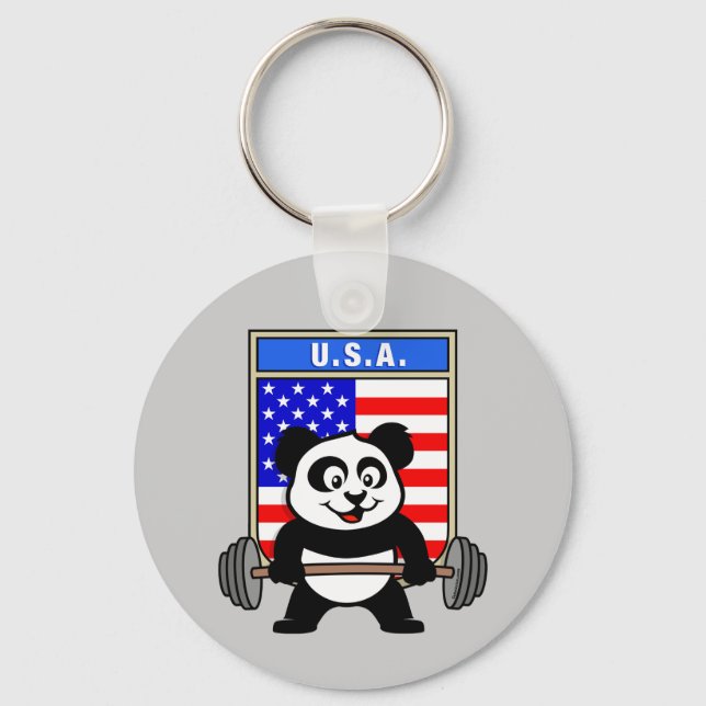 USA Weightlyftande Panda Nyckelring (Framsida)
