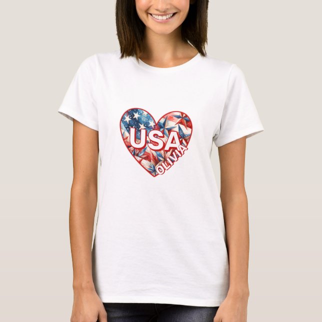 USA Womens Add Namn T-Shirt (Framsida)