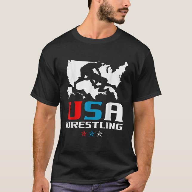 USA Wrestling Independence day American Flagga Wre T Shirt (Framsida)