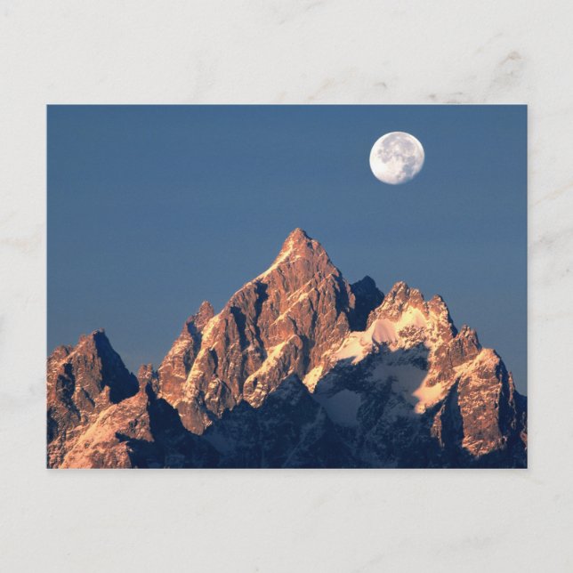 USA, Wyoming, Grand Teton NP. En fullmåne går ned Vykort (Framsida)