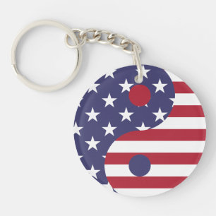 USA Yin Yang Forth of Juljuli Rött vitt blått Flag