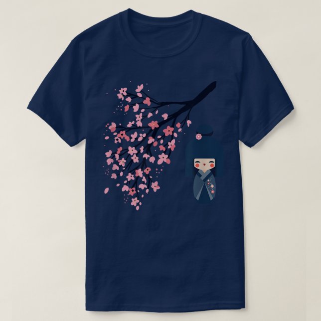 Usaburo Kokeshi doll och Japans Sakura Cherry Bl T Shirt (Design framsida)