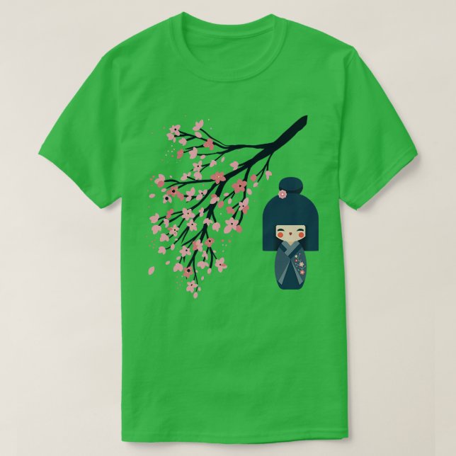 Usaburo Kokeshi doll och Japans Sakura Cherry Bl T Shirt (Design framsida)