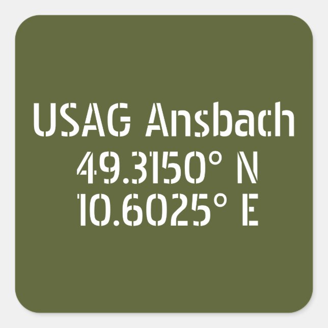 USAG Ansbach Latitude Longitud Fyrkantigt Klistermärke (Framsida)