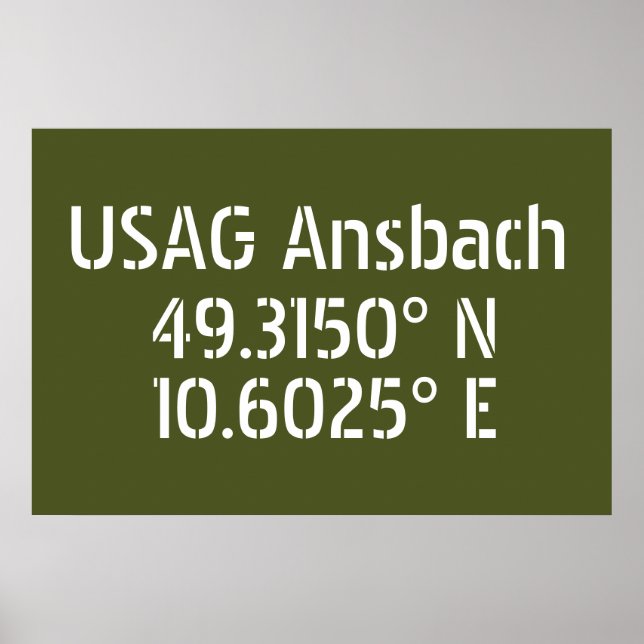 USAG Ansbach Latitude Longitud Poster (Framsidan)