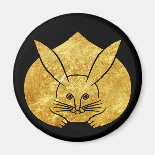 Usagi kamon japansk kanin i faux guld på svart magnet