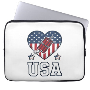 USAPatriotiskFyrverkeriHjärtaVintageVektorTröja Laptop Fodral