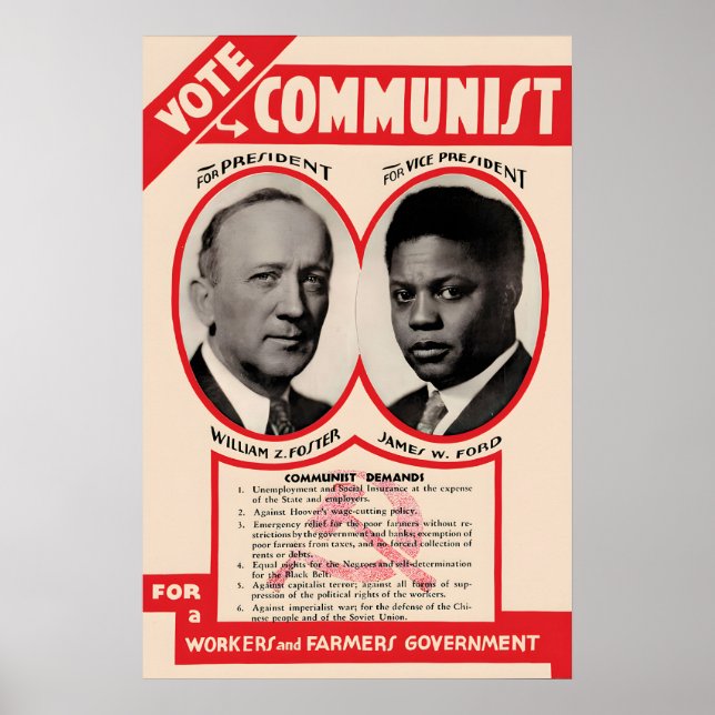 USAs kommunistiska partis valaffisch, William Fost Poster (Framsidan)