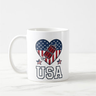 USAs patriotiska fyrverkerihjärta vintage vektor s Kaffemugg