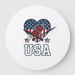 USAs patriotiska fyrverkerihjärta vintage vektor s Stor Klocka