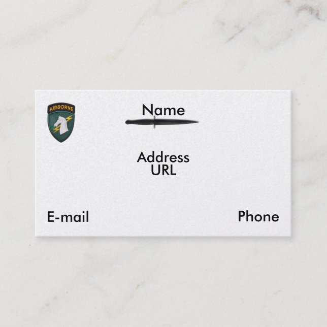 USASOC 1:a speciella OPS SOCOM-veteranveterinär -  Visitkort (Framsida)