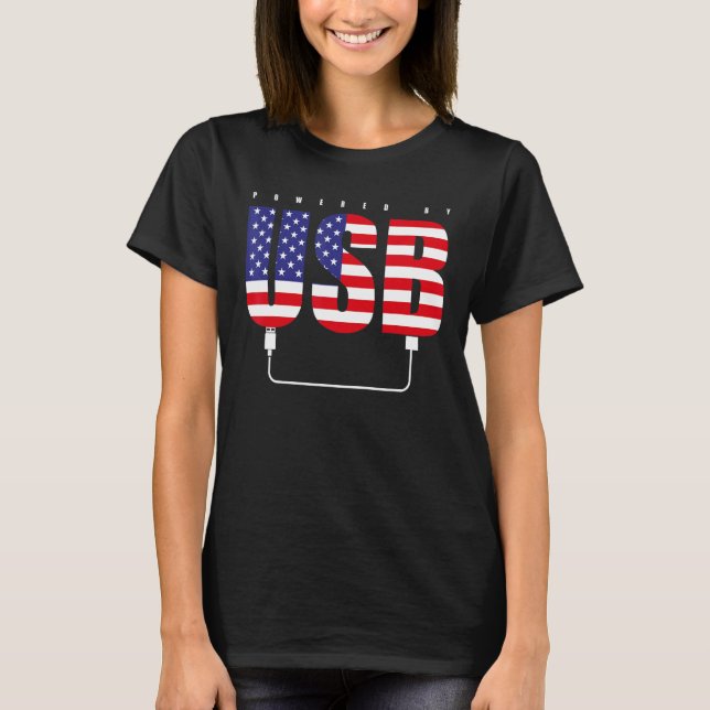 Usb amerikanska Flagga Gaming Video Game Patriotic T Shirt (Framsida)
