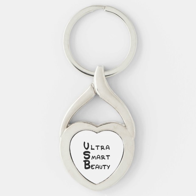 USB - Ultra Smart Beauty Twisted Heart Silverfärgad Nyckelring (Framsidan)