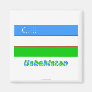 Usbekistan Flagge mit Namen Magnet