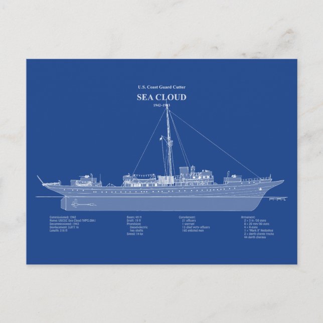 USCG Cutter Sea Cloud Wpg-284 - ABD Vykort (Framsida)