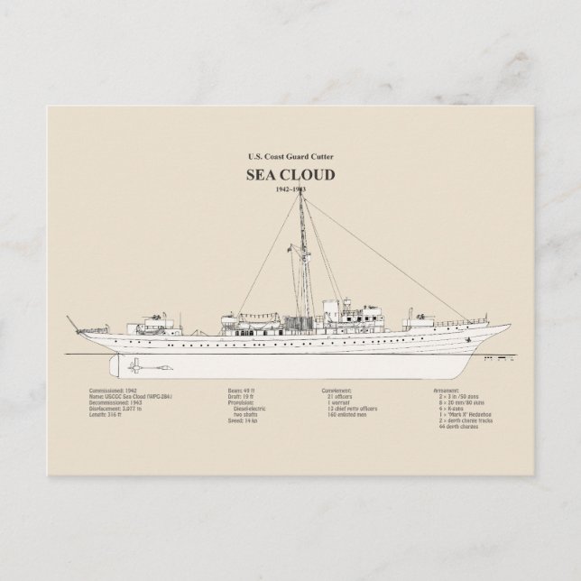 USCG Cutter Sea Cloud wpg-284 - SBD Vykort (Framsida)