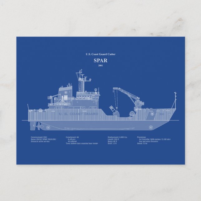 USCG Cutter Spar wlb-206 - ABD Vykort (Framsida)