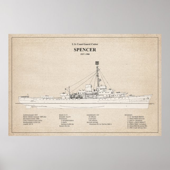 USCG Cutter Spencer wpg-36 - SBD Poster (Framsidan)