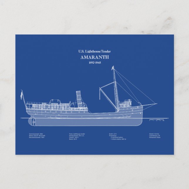 USCG Lighthouse Tender Amaranth - ABD Vykort (Framsida)