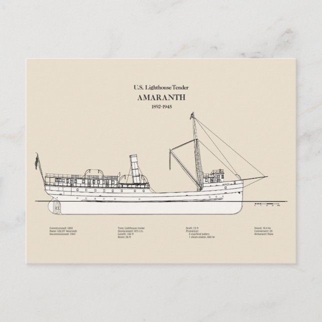 USCG Lighthouse Tender Amaranth - SBD Vykort (Framsida)