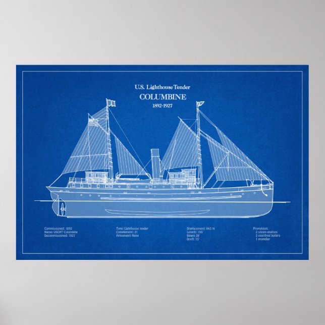 USCG Lighthouse Tender Columbine - ABD Poster (Framsidan)