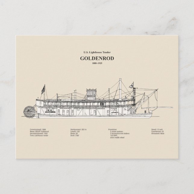 USCG Lighthouse Tender Goldenrod - SBD Vykort (Framsida)