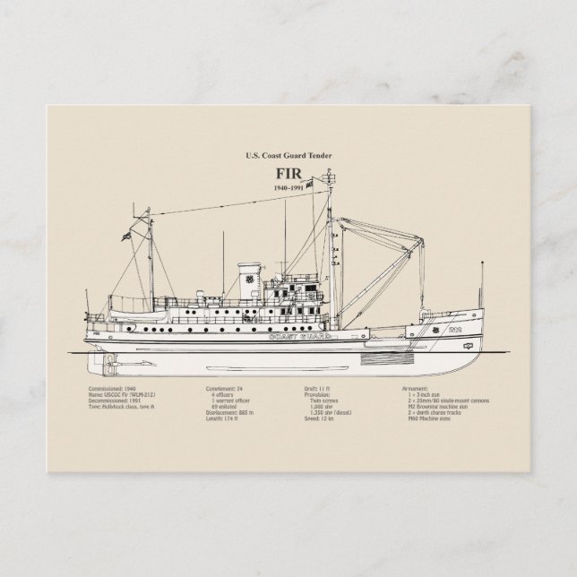 USCG Tender Fir wlm-212 - SBD Vykort (Framsida)