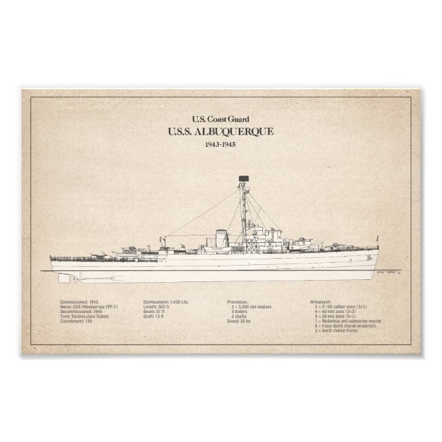 USCG USS Albuquerque PF-7 - SBD Fototryck (Framsidan)