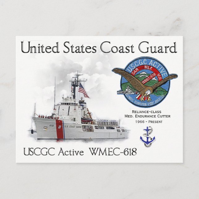 USCGC Active WMEC-618 Medium Endurance Cutter Vykort (Framsida)
