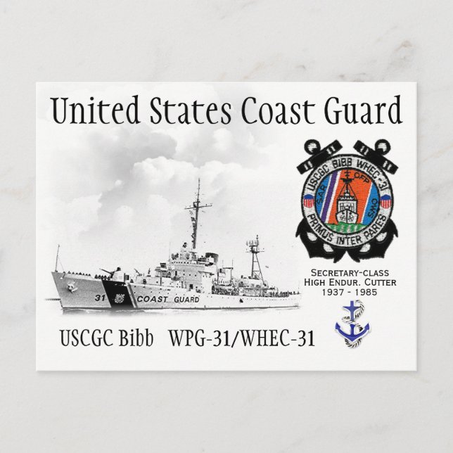 USCGC BIBB WPG-31/WHEC-31 CUTTER VYKORT (Framsida)