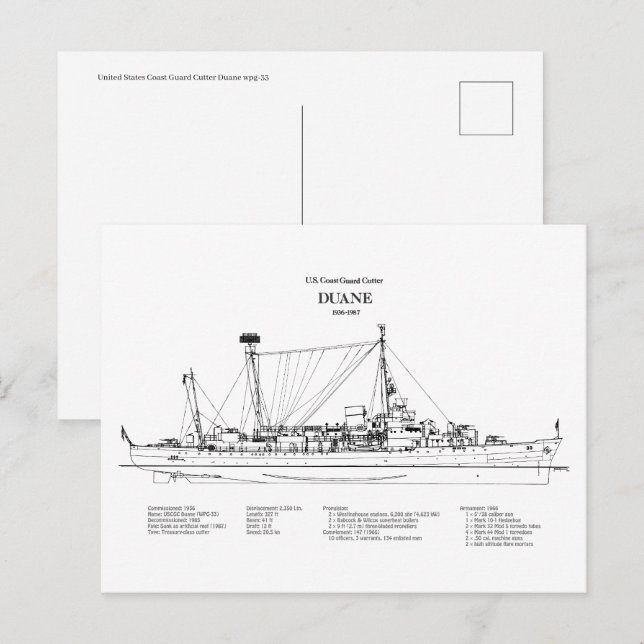 USCGC Duane wpg-33 - BD Vykort (Fram/baksida)