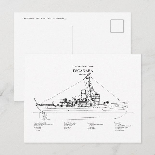 USCGC Escanaba wpc-77 - BD Vykort (Fram/baksida)
