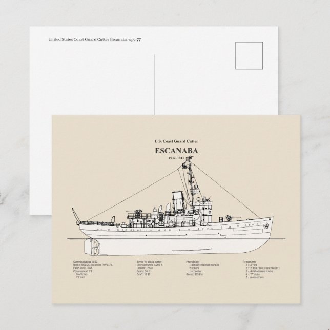 USCGC Escanaba wpc-77 - SBD Vykort (Fram/baksida)