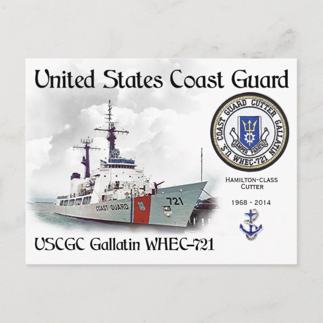 USCGC Gallatin WHEC-721 Cutter Vykort (Framsida)