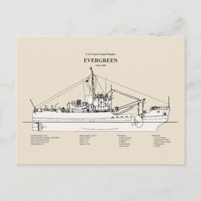 USCGT Evergreen wlb-295 - SBD Vykort (Framsida)