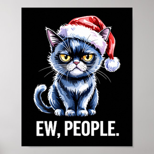 Usch Människor Svart Katt Jul Roligt Introvert Hol Poster (Framsidan)